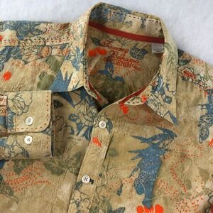 Tommy Bahama Denim Mens L Multi Color Embroidered Cotton Button Down Shirt